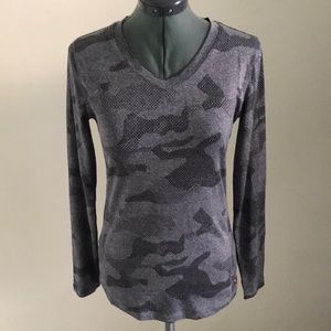 Camo Grey and Black V Neck Top Small